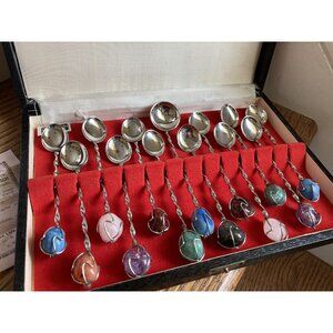 BARASCH ACO INOX Large Demitasse Spoon SET with Semi-Precious Stones from BRAZIL